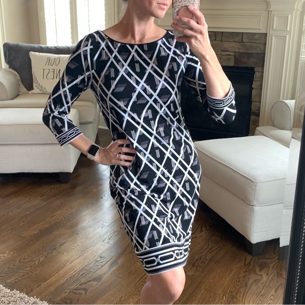 WHITE HOUSE BLACK MARKET Size XS Dress 3/4 sleeves geometric career work wear
